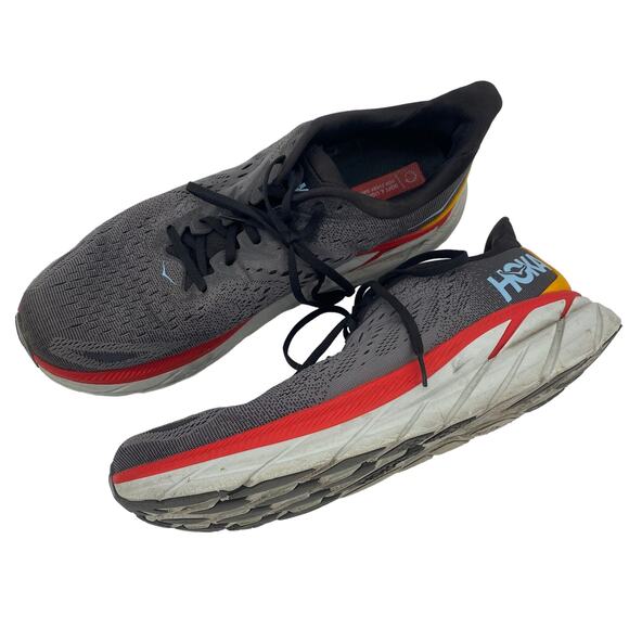 HOKA One One Mens Clifton 8 Running Shoes Athletic Sneakers Gray Red Mens 13 - Picture 2 of 16